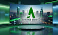 design office mockup google meet zoom virtual background with business logo