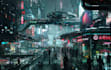 create a cyberpunk futuristic city illustration
