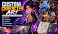 create custom character art, character design and digital illustration