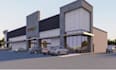 make 3d gas station commercial space, outer design render, landscape site layout