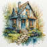 house in watercolor painting style