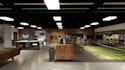 render 3d gym interior layout,indoor golf simulator design,padel court 3d visual