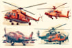 draw helicopter , airplane , aircraft , into a vector cartoon