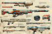 create detailed 2d weapons with an epic style