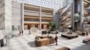 infrastructure commercial tower building,mixed use property,glass facade,ue5 cgi