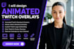 design animated twitch streams overlay panels kick overlay emotes vtuber pixel