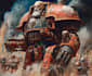 draw epic grimdark sci fi warrior character art inspired by warhammer 40k