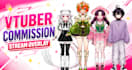 create custom male vtuber model, vtuber background, stream overlay, 2d vtuber