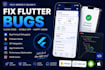 fix flutter bugs, firebase issues, API integration and app crashes