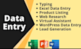data entry ,web research, and data collection