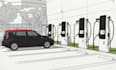 design a modern ev charging station with 3d rendering and site layout
