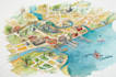 create a detailed watercolor map illustration