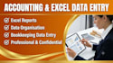 bookkeeping, accounting and financial data entry in excel