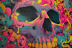 design artwork psychedelic, comic, skull for skateboards