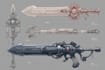 create detailed 2d weapons with an epic style
