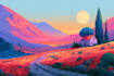 illustrate beautiful flat landscape illustration art