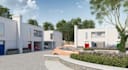 convert sketch to 3d house, cgi townhome complex, white brick, gated community
