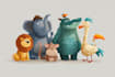 draw cute animals illustration and cartoon character