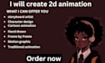 create 2d animation storyboard art and a character design