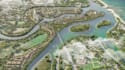 render 3d waterfront urban planning, coastal development, masterplan aerial view