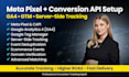 setup google meta pixel facebook conversion API, ga4, GTM, server side tracking,