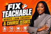 fix teachable website, student login, teachable, kajabi, checkout course issues
