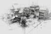 draw an architectural sketch in line art