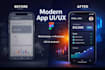 create a mordern mobile app UI UX design, wireframe, clickable figma prototype