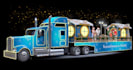 visualize 3d christmas parade float, holiday truck caravan,festive truck display
