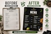 create a professional restaurant menu, digital menu board and cafe menu design