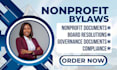 draft nonprofit bylaws, policies and governance documents professionally