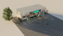create 3d grocery store design, supermarket interior, kitchen, realistic render