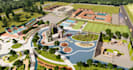 showcase urban resort, recreational hub,  amusement park, kids playground render