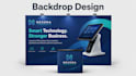 design tradeshow booth backdrop, banner, kiosk , canopy tent