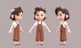 model stylized low poly cartoon character with rigging ad animation for games