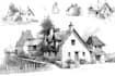 sketch houses and buildings