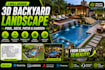 design 3d deck, swimming pool, 3d backyard landscape with patio and garden