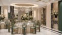 photorealistic wedding interior decor, event hall 3d rendering, commercial space