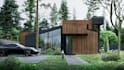 redesign tiny house exterior 3d rendering,cabin, barn house,2d architecture plan