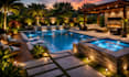do pool design, landscape design, backyard, garden, patio and 3d rendering