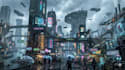 create epic cyberpunk sci fi environment art