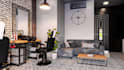design a modern 3d barbing salon interior and exterior
