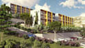 remodel hillside residential development, terraced apartment blocks, layout plan