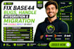 base44 bugs fixing, handle integration, migration for lovable replit