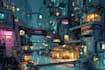 create futuristic cyberpunk city art and sci fi environments