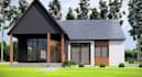 create modern gabled house plan, UK farmhouse rendering, suburban home elevation