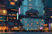 create stunning sci fi city illustrations