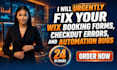 urgently fix wix booking forms checkout errors and automation bugs