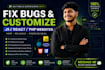 fix bugs errors in javascript react and PHP websites