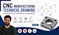 cnc manufacturing technical drawing, machining part drawing with dimensions